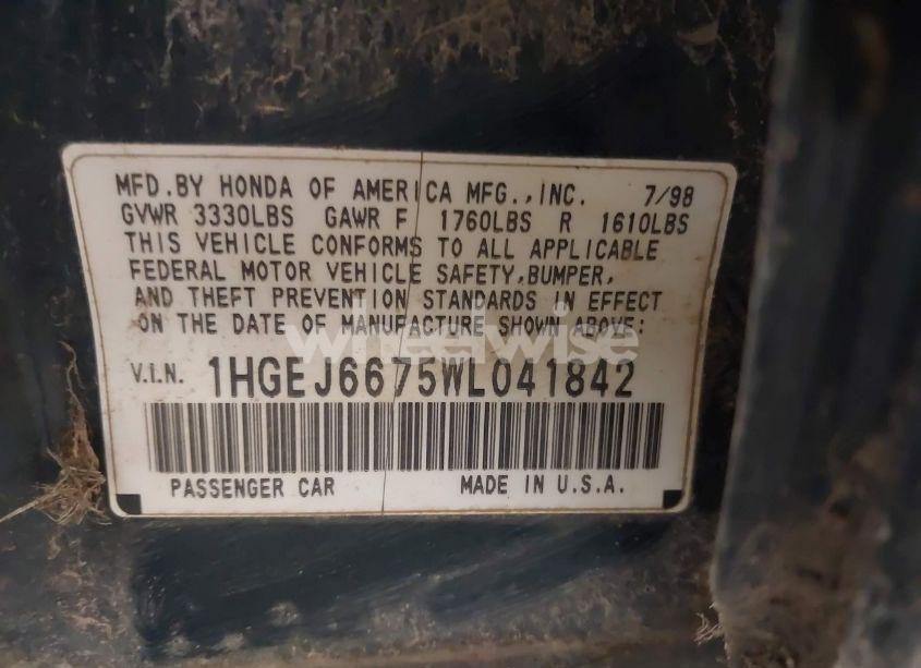 Photo 9 of 1998 Honda Civic LX (VIN 1HGEJ6675WL041842)