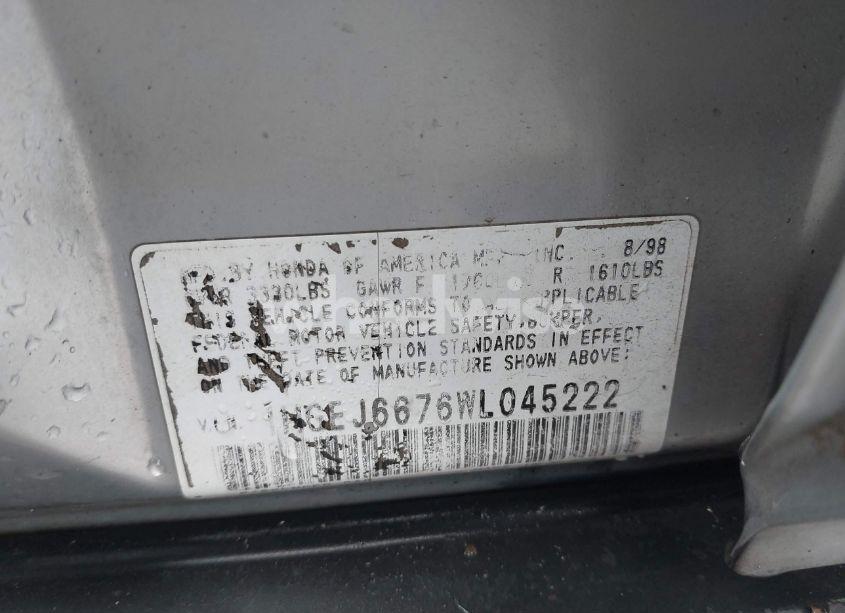 Photo 9 of 1998 Honda Civic LX (VIN 1HGEJ6676WL045222)