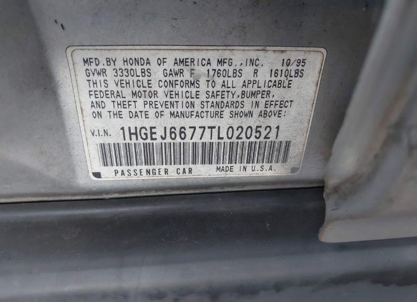 Photo 9 of 1996 Honda Civic LX (VIN 1HGEJ6677TL020521)