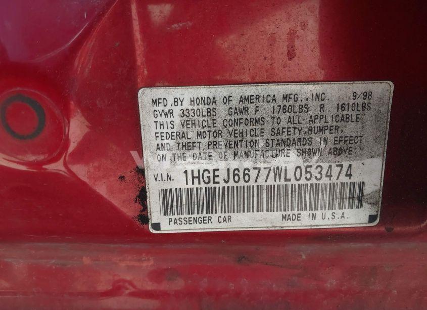 Photo 9 of 1998 Honda Civic LX (VIN 1HGEJ6677WL053474)