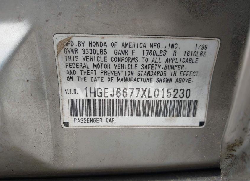 Photo 9 of 1999 Honda Civic LX (VIN 1HGEJ6677XL015230)