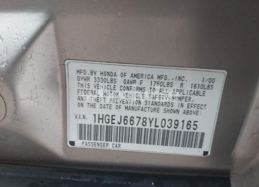 Photo 9 of 2000 Honda Civic LX (VIN 1HGEJ6678YL039165)