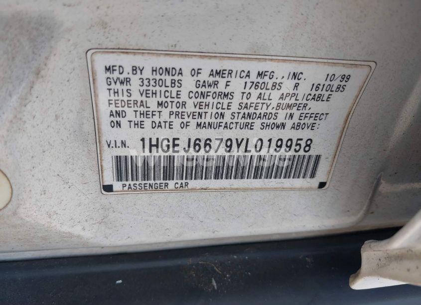 Photo 9 of 2000 Honda Civic LX (VIN 1HGEJ6679YL019958)