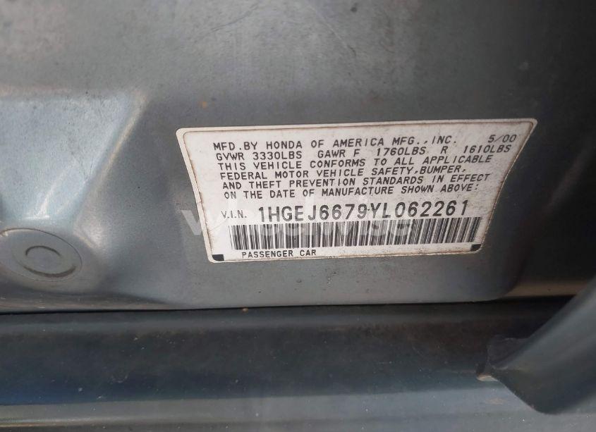 Photo 9 of 2000 Honda Civic LX (VIN 1HGEJ6679YL062261)