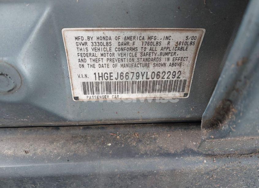 Photo 9 of 2000 Honda Civic LX (VIN 1HGEJ6679YL062292)