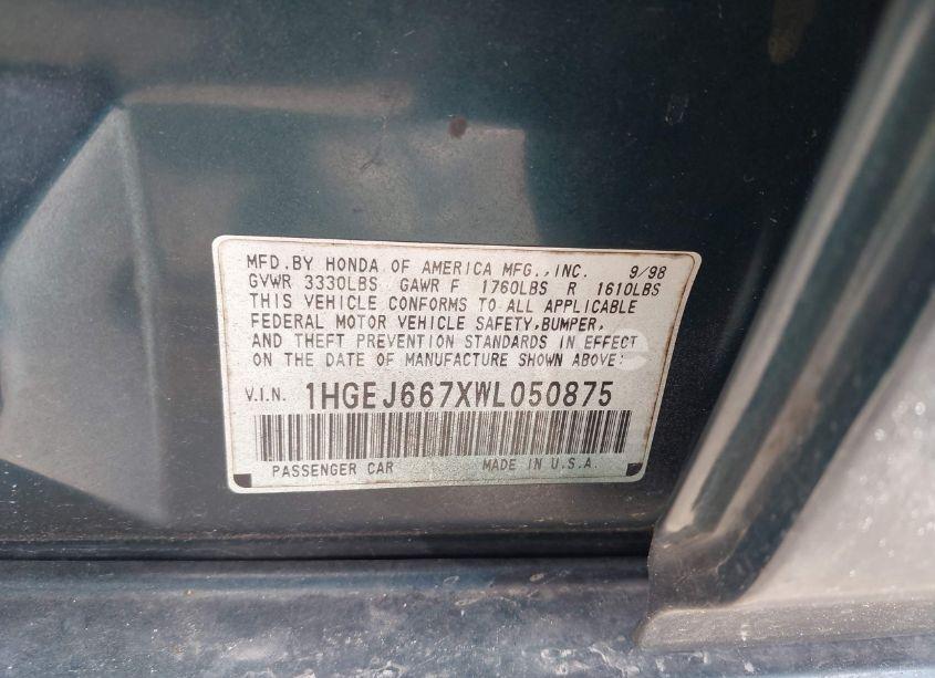 Photo 9 of 1998 Honda Civic LX (VIN 1HGEJ667XWL050875)