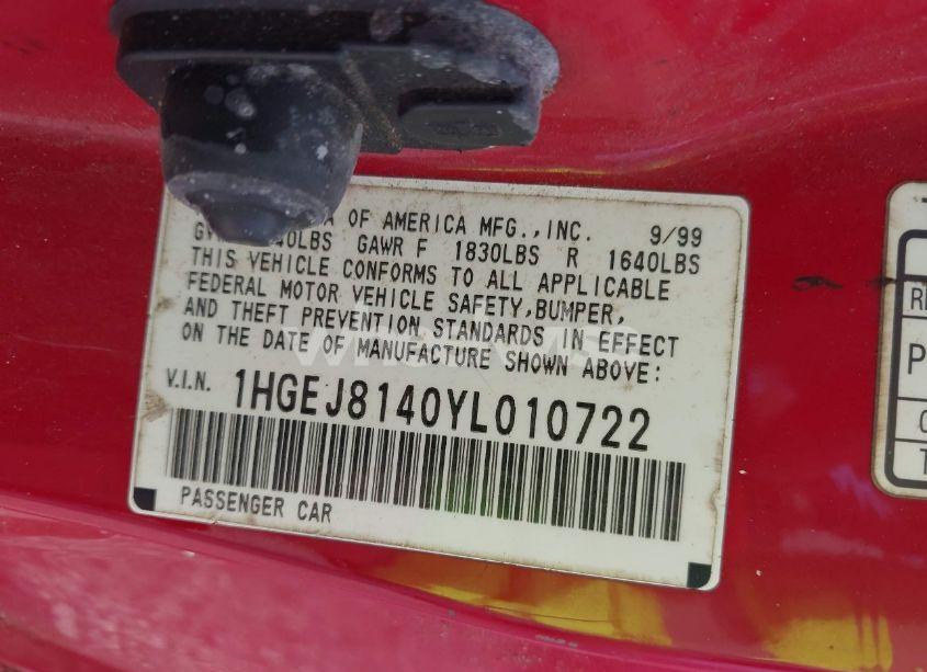 Photo 9 of 2000 Honda Civic EX (VIN 1HGEJ8140YL010722)