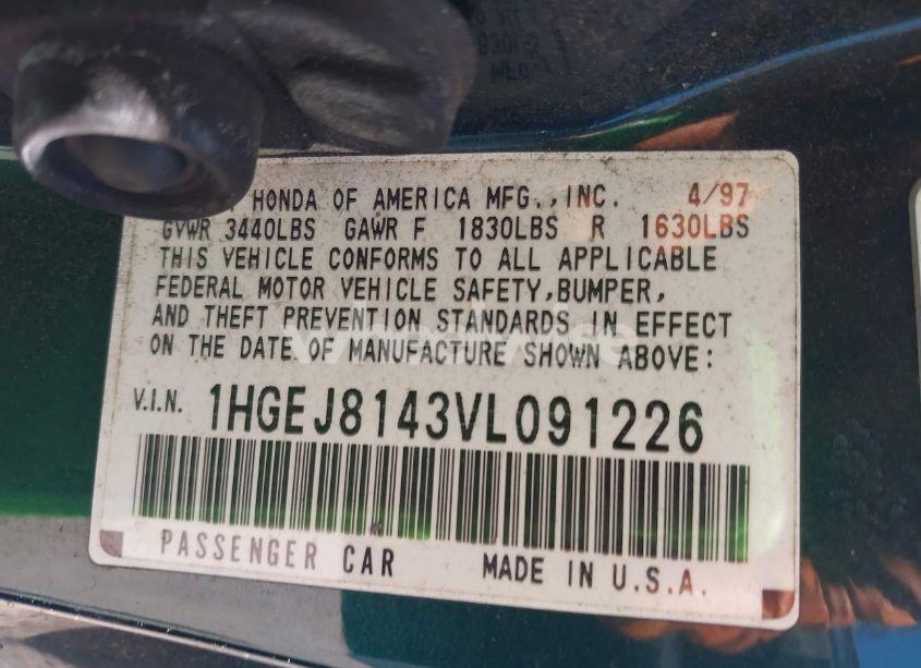 Photo 9 of 1997 Honda Civic EX (VIN 1HGEJ8143VL091226)