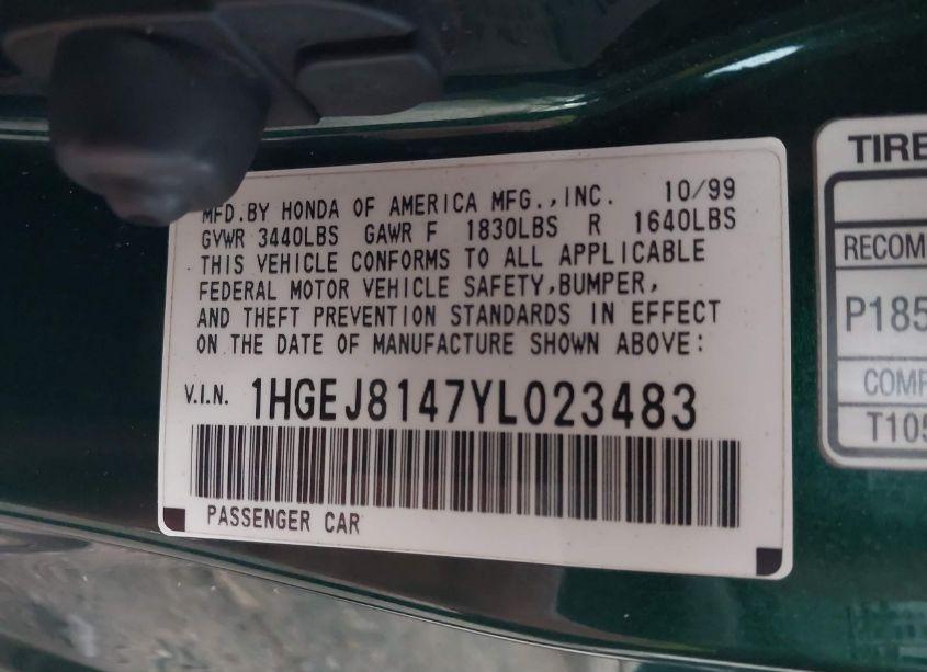 Photo 9 of 2000 Honda Civic EX (VIN 1HGEJ8147YL023483)