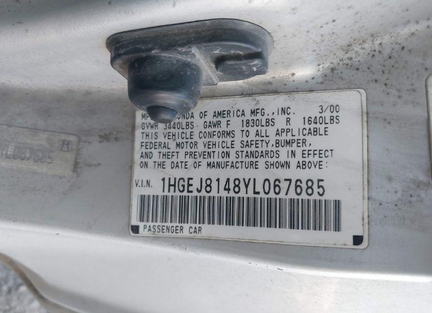 Photo 9 of 2000 Honda Civic EX (VIN 1HGEJ8148YL067685)