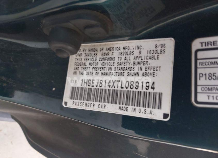 Photo 9 of 1996 Honda Civic EX (VIN 1HGEJ814XTL089194)