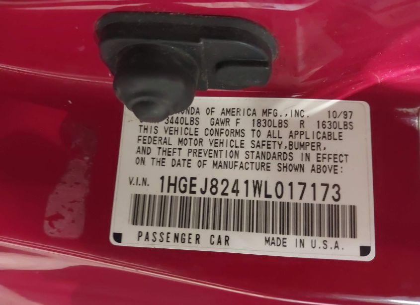 Photo 9 of 1998 Honda Civic EX (VIN 1HGEJ8241WL017173)