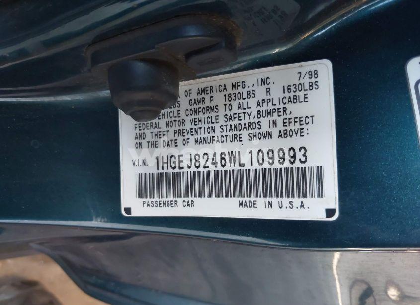 Photo 9 of 1998 Honda Civic EX (VIN 1HGEJ8246WL109993)