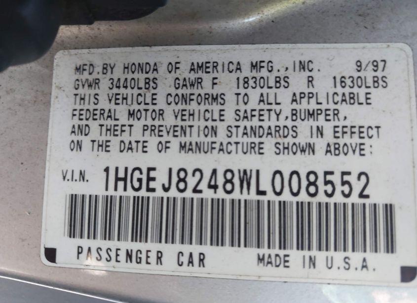 Photo 9 of 1998 Honda Civic EX (VIN 1HGEJ8248WL008552)