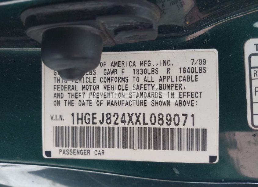 Photo 9 of 1999 Honda Civic EX (VIN 1HGEJ824XXL089071)