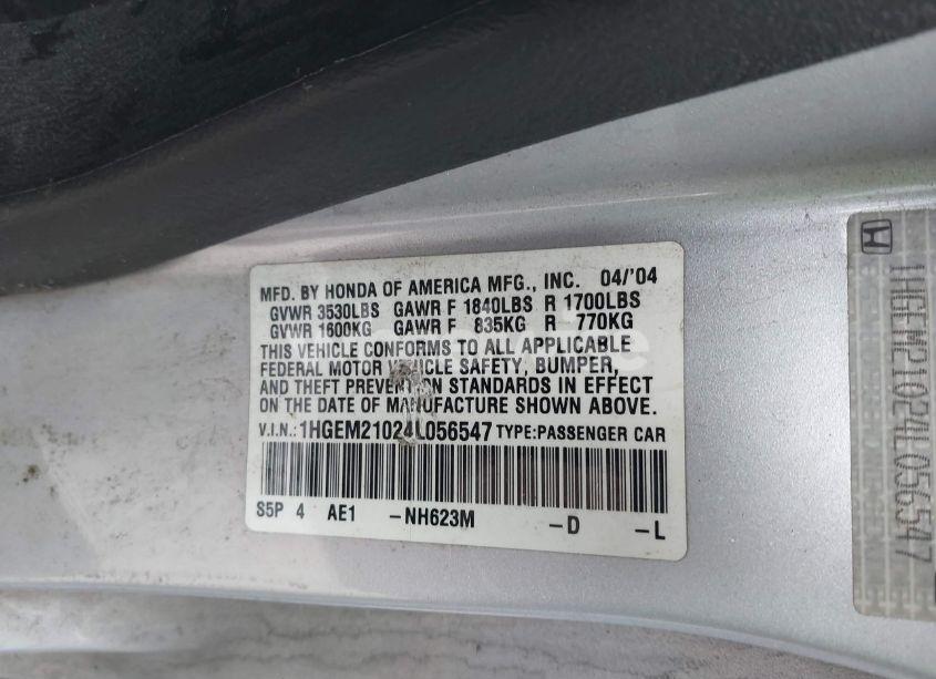 Photo 9 of 2004 Honda Civic EX (VIN 1HGEM21024L056547)