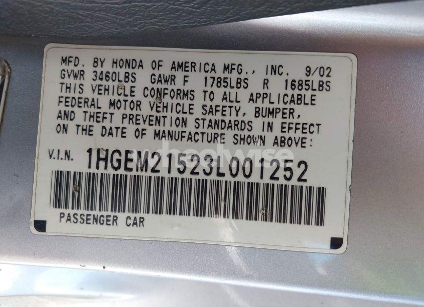 Photo 9 of 2003 Honda Civic LX (VIN 1HGEM21523L001252)
