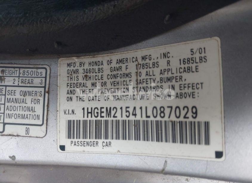 Photo 9 of 2001 Honda Civic LX (VIN 1HGEM21541L087029)