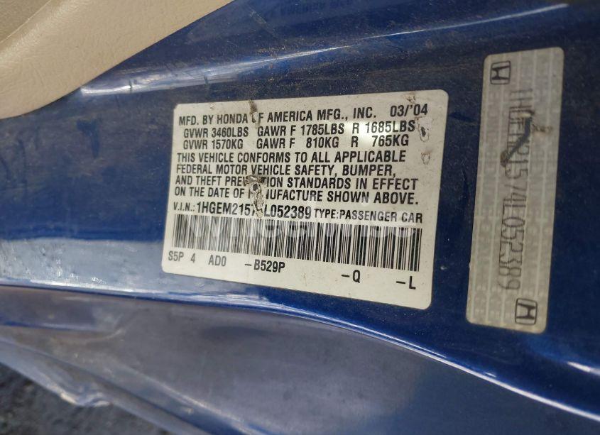 Photo 9 of 2004 Honda Civic LX (VIN 1HGEM21574L052389)