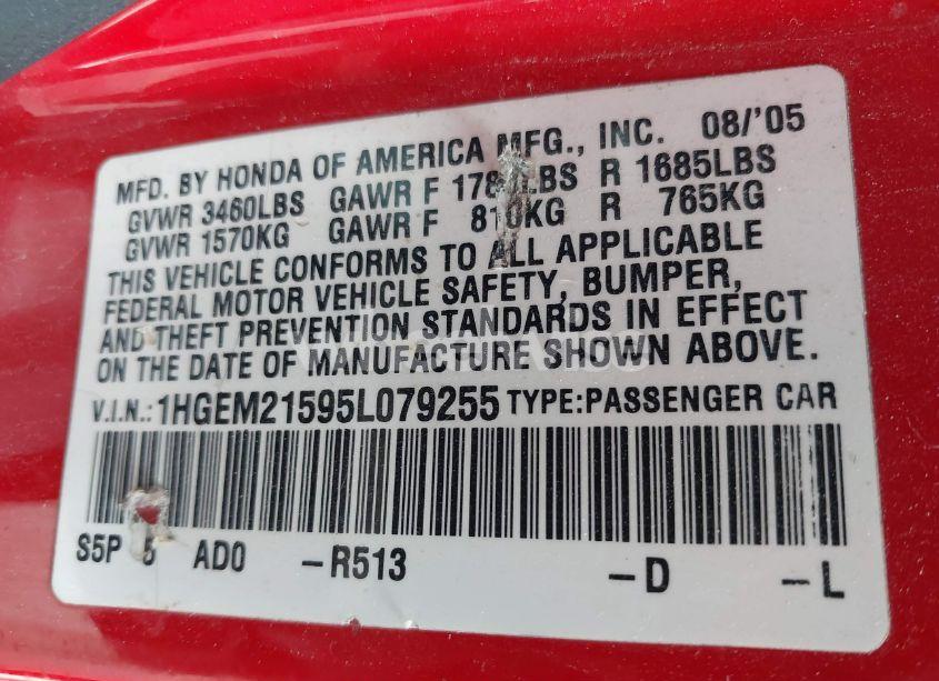 Photo 9 of 2005 Honda Civic LX (VIN 1HGEM21595L079255)