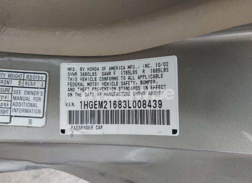 Photo 9 of 2003 Honda Civic LX (VIN 1HGEM21683L008439)