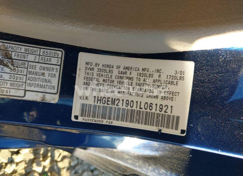 Photo 9 of 2001 Honda Civic EX (VIN 1HGEM21901L061921)