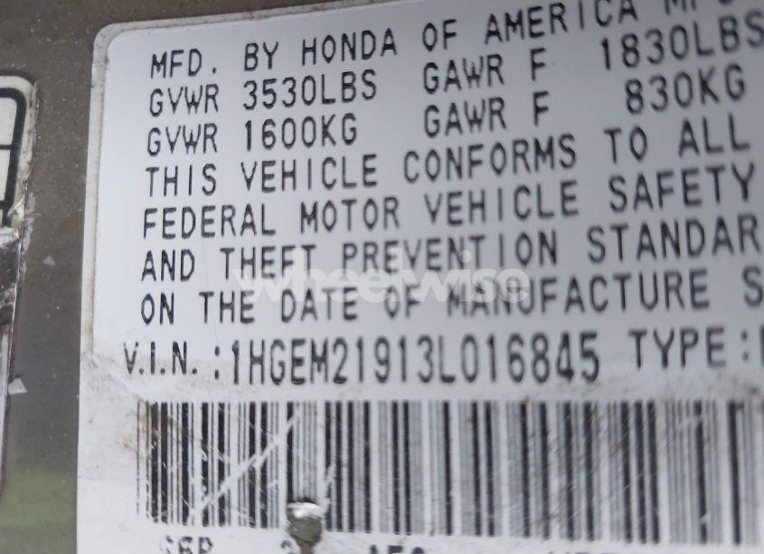 Photo 9 of 2003 Honda Civic EX (VIN 1HGEM21913L016845)