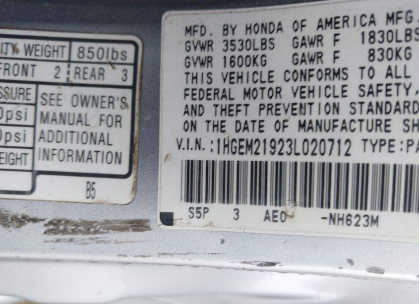 Photo 9 of 2003 Honda Civic EX (VIN 1HGEM21923L020712)