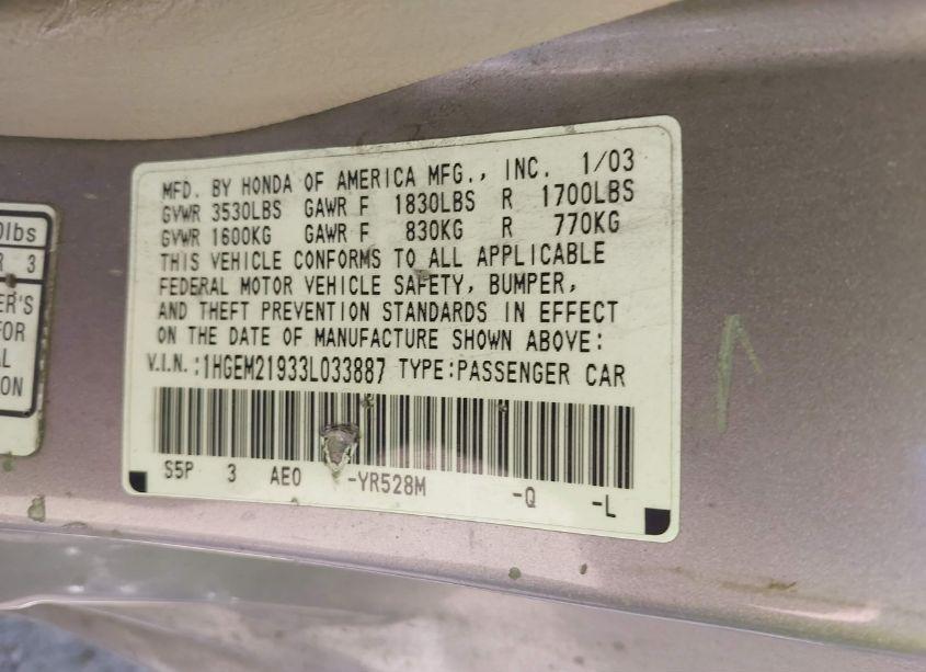 Photo 9 of 2003 Honda Civic EX (VIN 1HGEM21933L033887)