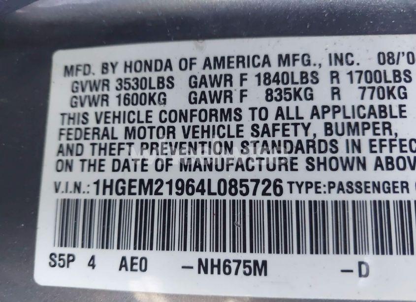 Photo 9 of 2004 Honda Civic EX (VIN 1HGEM21964L085726)