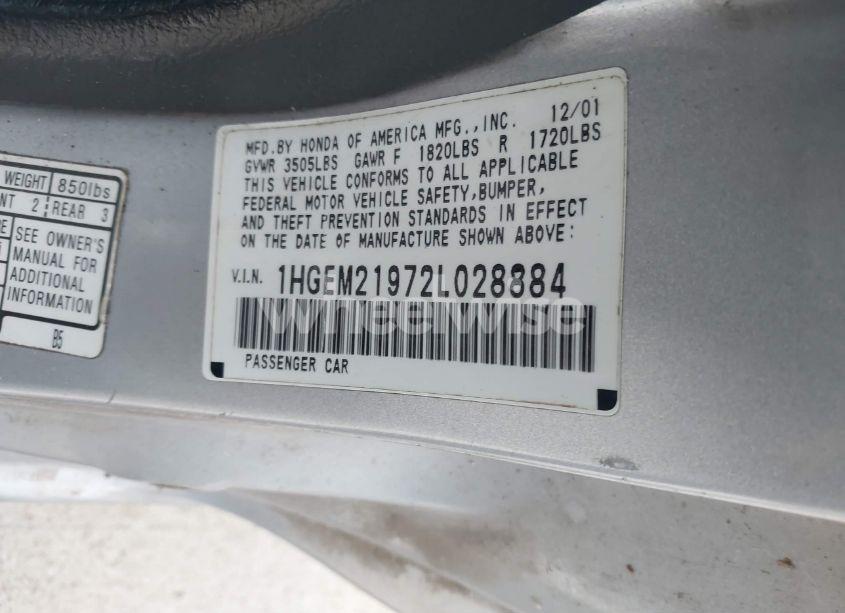 Photo 9 of 2002 Honda Civic EX (VIN 1HGEM21972L028884)