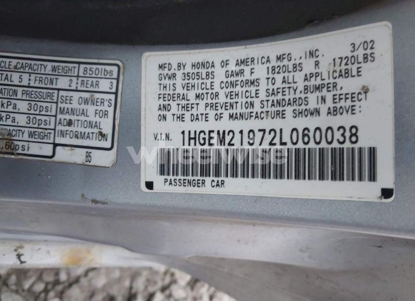 Photo 9 of 2002 Honda Civic EX (VIN 1HGEM21972L060038)