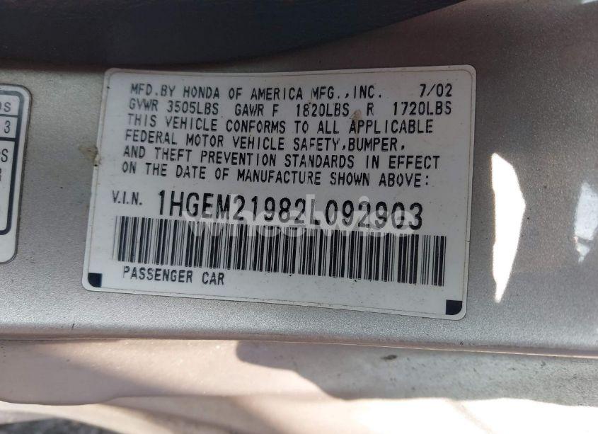 Photo 9 of 2002 Honda Civic EX (VIN 1HGEM21982L092903)