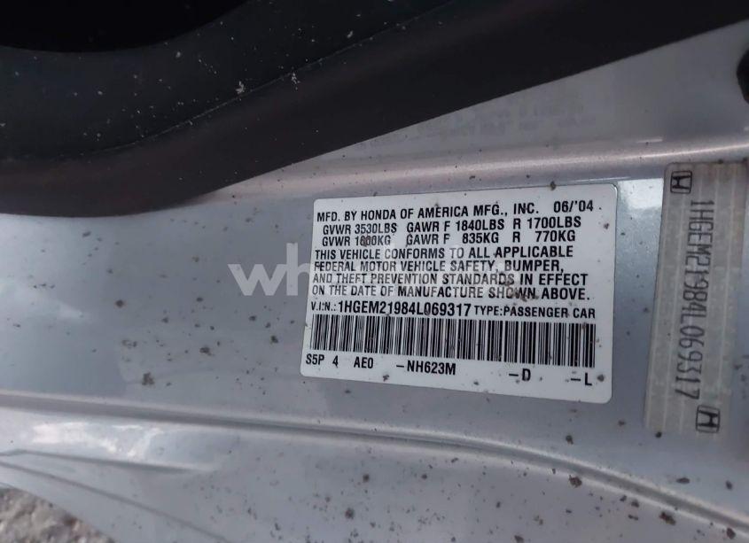 Photo 9 of 2004 Honda Civic EX (VIN 1HGEM21984L069317)