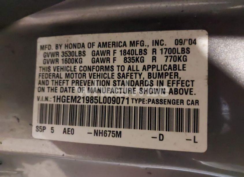 Photo 9 of 2005 Honda Civic EX (VIN 1HGEM21985L009071)