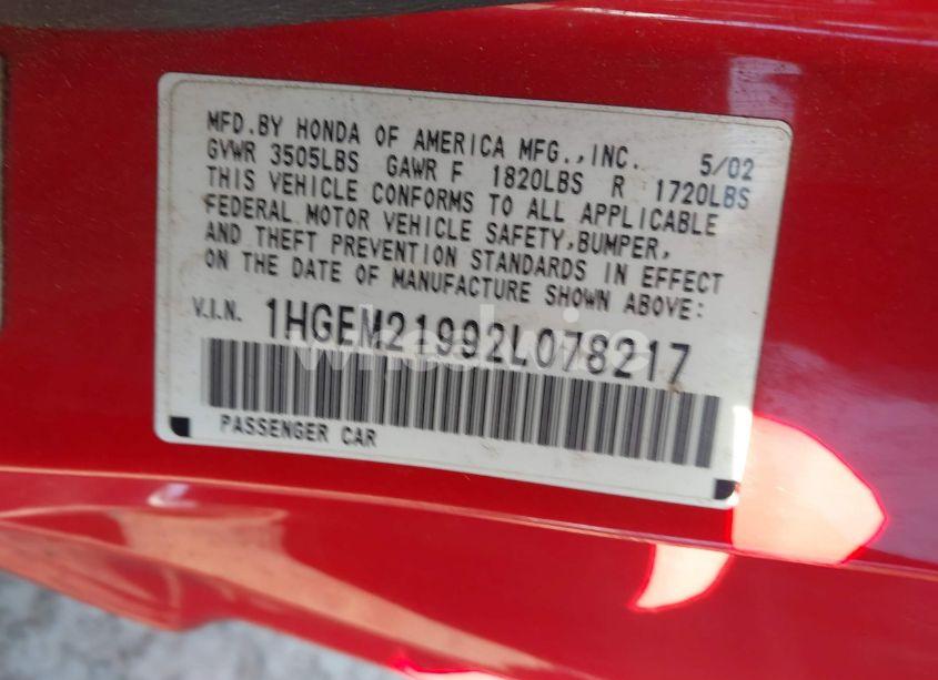 Photo 9 of 2002 Honda Civic EX (VIN 1HGEM21992L078217)
