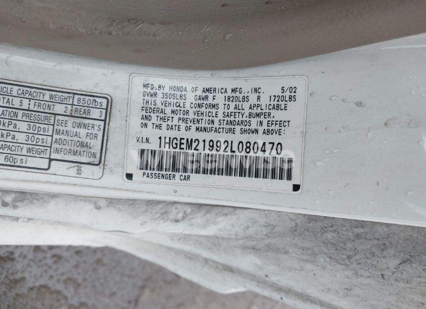 Photo 9 of 2002 Honda Civic EX (VIN 1HGEM21992L080470)