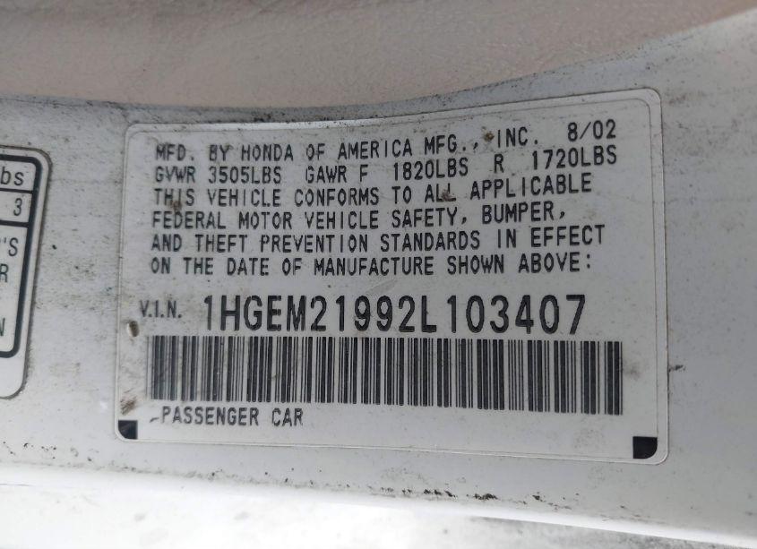 Photo 9 of 2002 Honda Civic EX (VIN 1HGEM21992L103407)