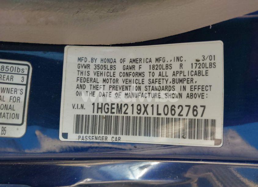 Photo 9 of 2001 Honda Civic EX (VIN 1HGEM219X1L062767)