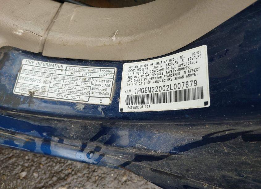 Photo 9 of 2002 Honda Civic EX (VIN 1HGEM22002L007679)