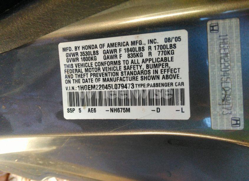 Photo 9 of 2005 Honda Civic EX (VIN 1HGEM22045L079473)