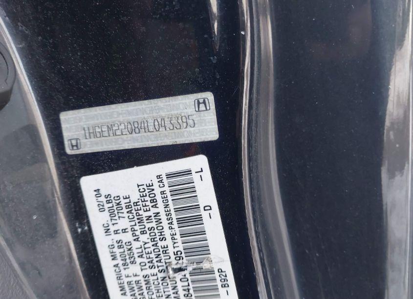 Photo 9 of 2004 Honda Civic EX (VIN 1HGEM22084L043395)