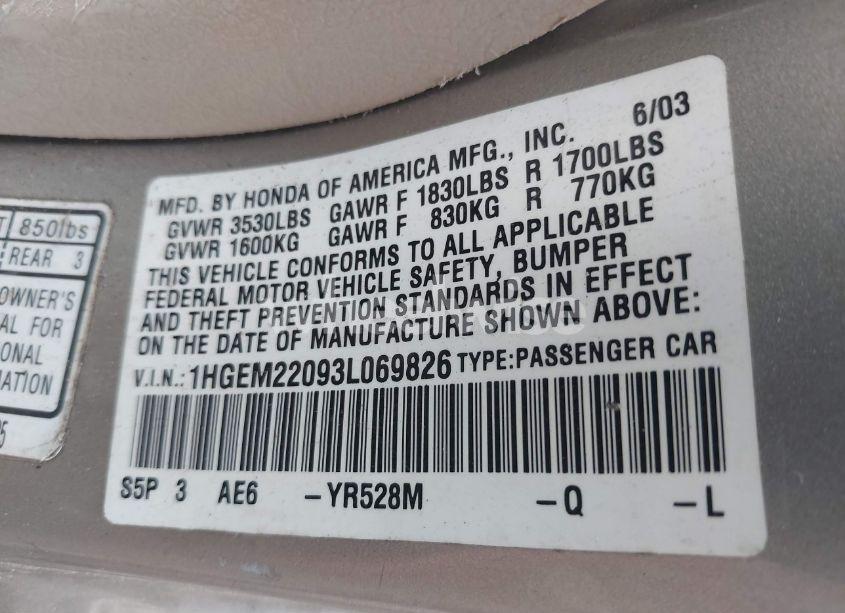 Photo 9 of 2003 Honda Civic EX (VIN 1HGEM22093L069826)