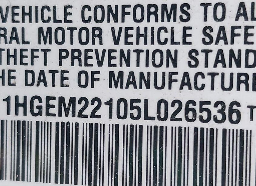 Photo 9 of 2005 Honda Civic VP (VIN 1HGEM22105L026536)