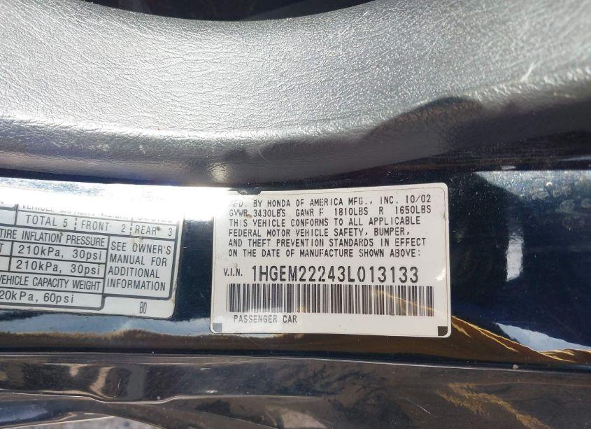 Photo 9 of 2003 Honda Civic DX (VIN 1HGEM22243L013133)