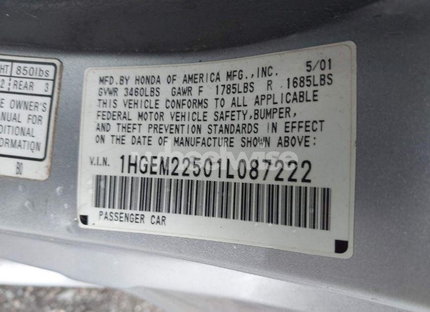 Photo 9 of 2001 Honda Civic LX (VIN 1HGEM22501L087222)