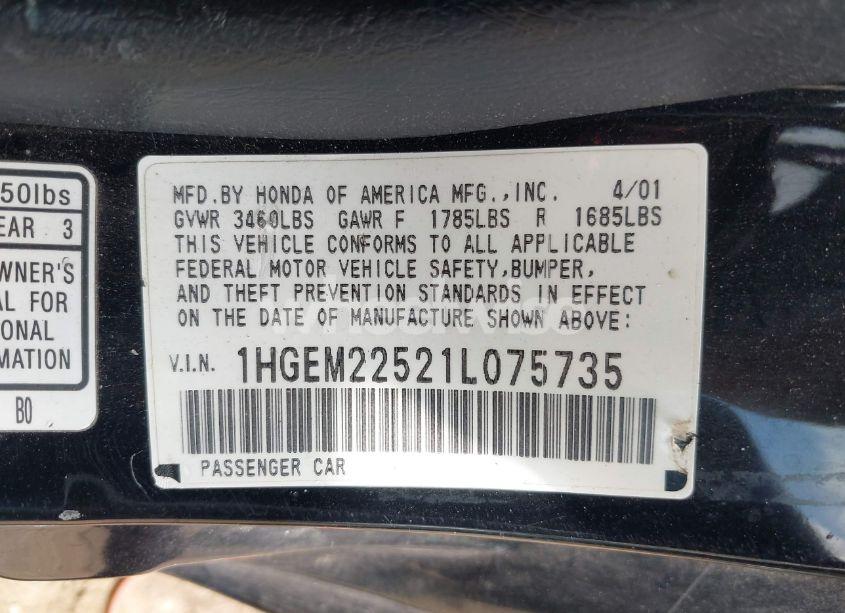 Photo 9 of 2001 Honda Civic LX (VIN 1HGEM22521L075735)