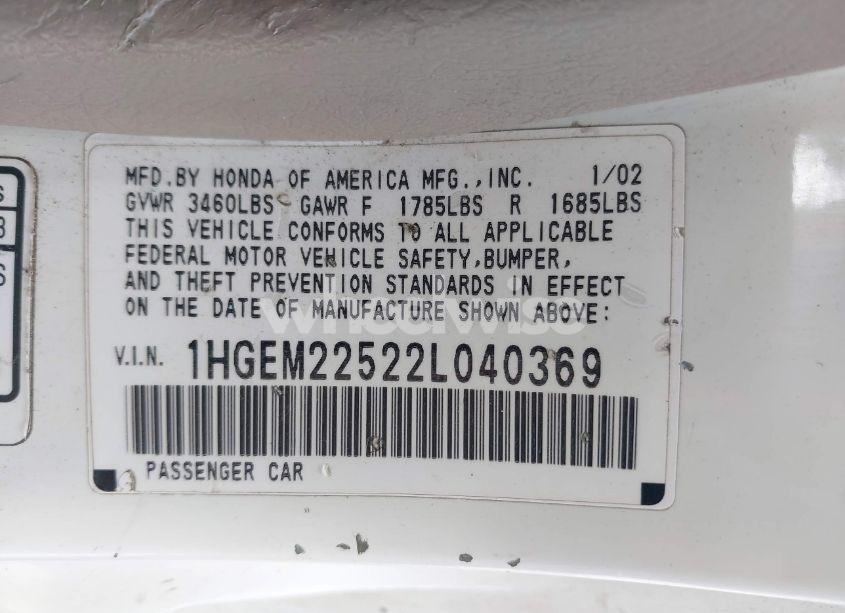 Photo 9 of 2002 Honda Civic LX (VIN 1HGEM22522L040369)