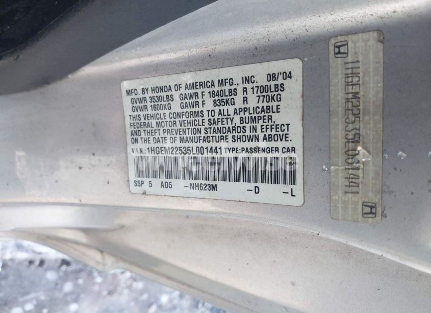 Photo 9 of 2005 Honda Civic LX (VIN 1HGEM22535L001441)