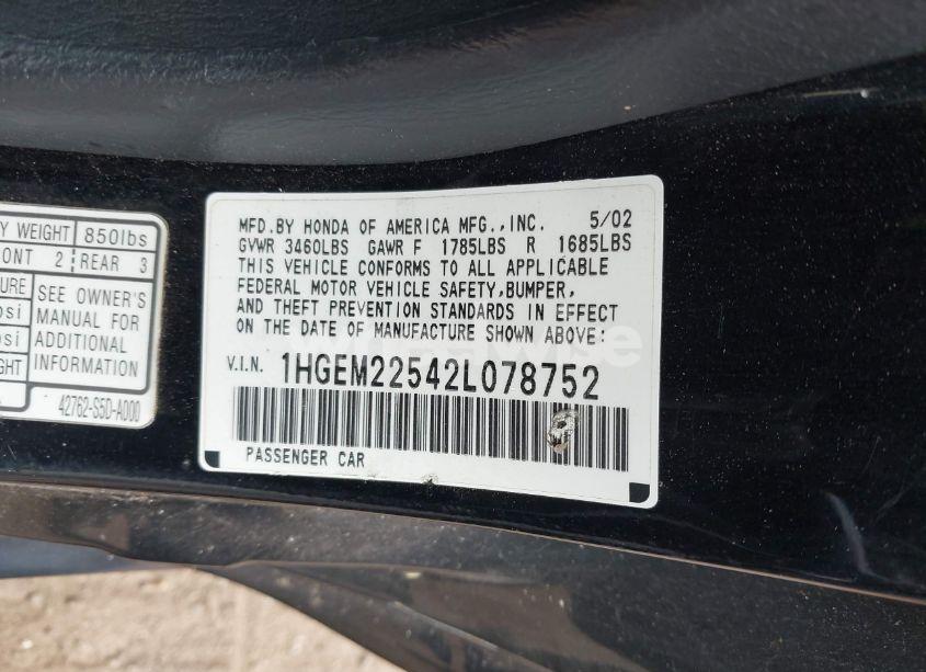 Photo 9 of 2002 Honda Civic LX (VIN 1HGEM22542L078752)